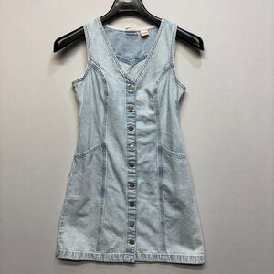Levi's Women Mini Button Vest Jean Denim Dress Size Small Light Blue D086 -24